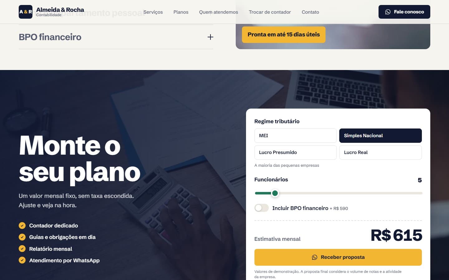 Simulador de Planos — Estimativa de honorários em tempo real