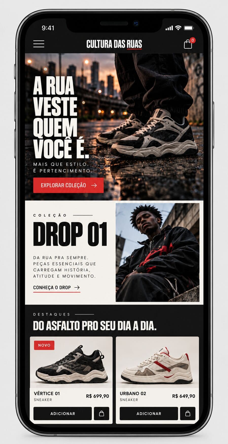 Conceito mobile — abertura e vitrine