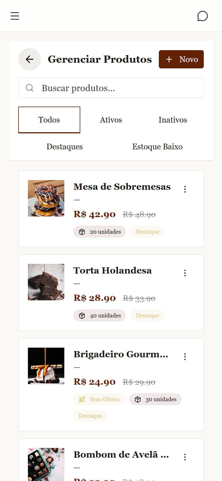Gestão Rápida — Pausa e ativação de itens pelo celular