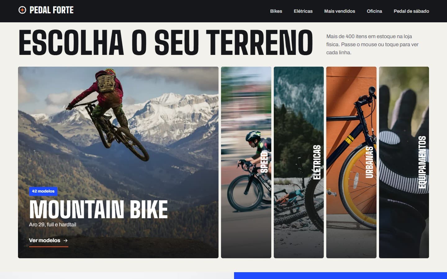 Categorias — escolha pelo terreno em acordeão