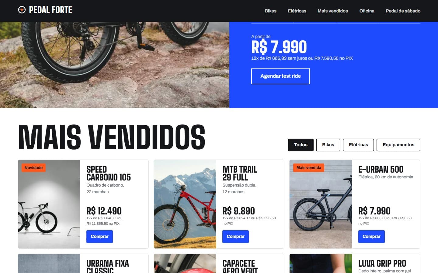Elétricas e mais vendidos — preço, parcelas e compra no WhatsApp