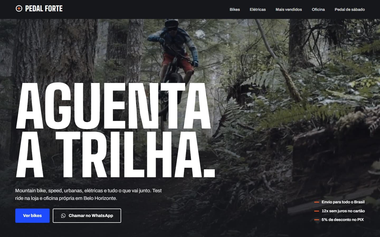 Topo — vídeo de trilha e título em caixa-alta