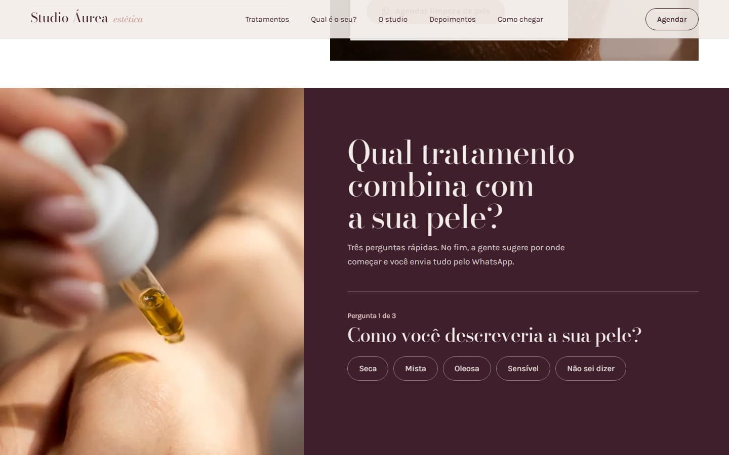 Quiz interativo de pele